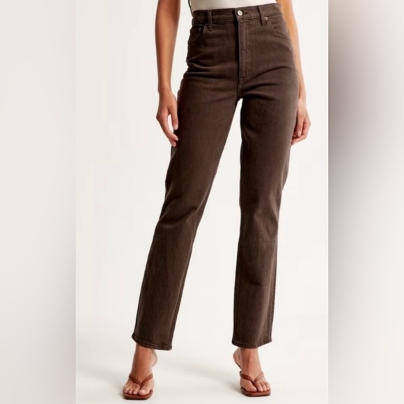 Abercrombie and Fitch the 90s Straight ultra high rise brown jeans - Picture 1 of 5